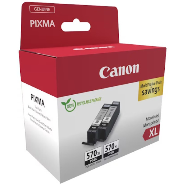 (2) C.t. CANON PGI570PGBK XL: negro ECOPACK SEC TWIN pack cartón con alarma