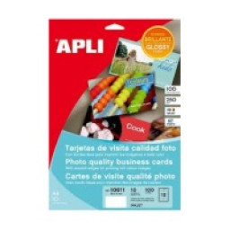 Tarj.APLI visita glossy foto inkjet 10x10A4 250g.89x51 borde liso