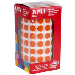 Gomets APLI redondo 10,5mm naranja rollo con 5192 stickers con adhesivo permanente