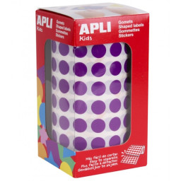 Gomets APLI redondo 10,5mm lila rollo con 5192 stickers con adhesivo permanente