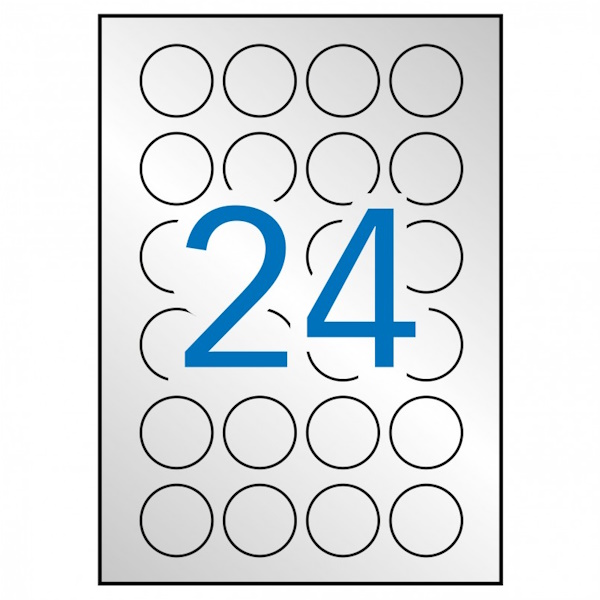 Etiq.APLI poliéster plata redonda Ø40 mm adhesivo permanente 24un. 20A4