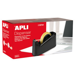 Dispensador APLI de cinta adhesiva 33/66mm negro, con cuchilla de corte metálica