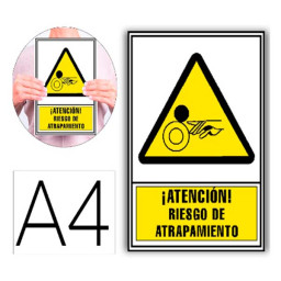 Pictograma ARCHIVO2000 señal de advertencia  ¡ATENCIÓN! RIESGO DE ATRAPAMIENTO 210x297mm PVC