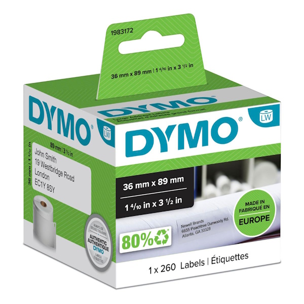 (1) Rollo etiq. DYMO LW LabelWriter papel blanco 36x89mm 1r.x260un. direcciones
