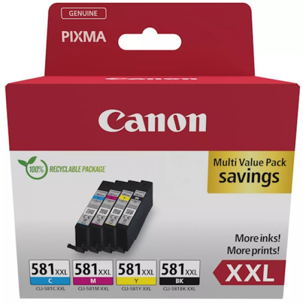 (4) C.t. CANON CLI581XXL CMYB Multipack ECOPACK Pixma TR8550 TS6250 MULTIPACK 4-COLORES
