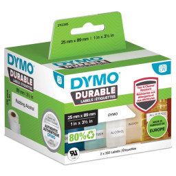 (2) Cinta etiqueta DYMO Durable LabelWriter PP 25x89mm blanca (350et/rollo) - pack 2 rollos