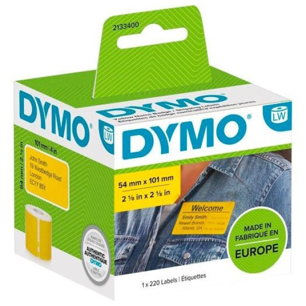(1) Rollo etiq. DYMO LW LabelWriter papel amarillo 54x101mm 1r.x220un. grandes identificación