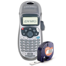 Rotuladora DYMO LetraTag LT-100H plateada de mano, portátil, pantalla LCD, teclado, pilas AA