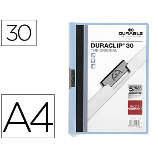 Carpeta DURACLIP 30 dossier pinza lateral DIN-A4 polipropileno azul, para 30h pinza deslizante