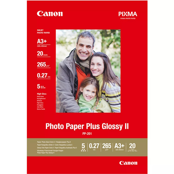 Papel CANON PP-201 20h.A3+ 329x423mm Photo Paper Plus Glossy II 265g. Papel CANON PP-201 20h.A3+ 329x423mm Photo Paper Plus Glossy II 265g.
