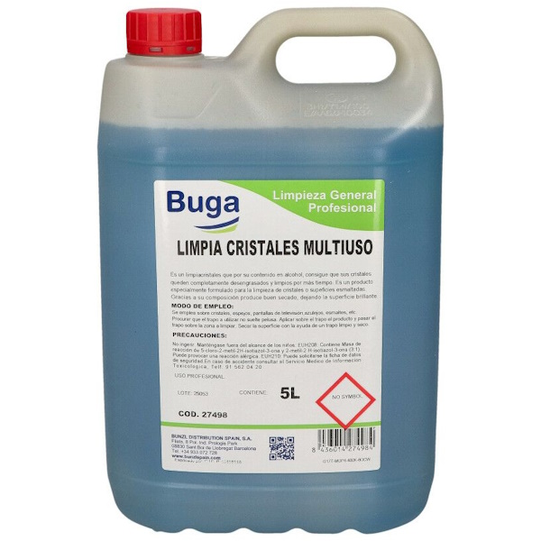 BUGA limpiacristales multiusos, garrafa 5 litros cristales, espejos, azulejos, superficies metálica