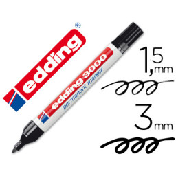 Rotulador EDDING marcador permanente 3000 negro 1.5-3.0mm, cuerpo de aluminio, secado instantáneo