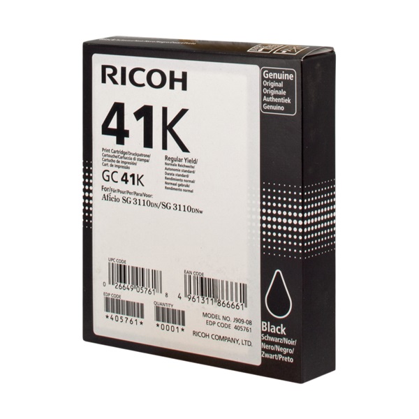 C. Gel RICOH GC-41K  SG3100 SG3110 negro SGK3100 SG7100 2.500p. Alta capacidad