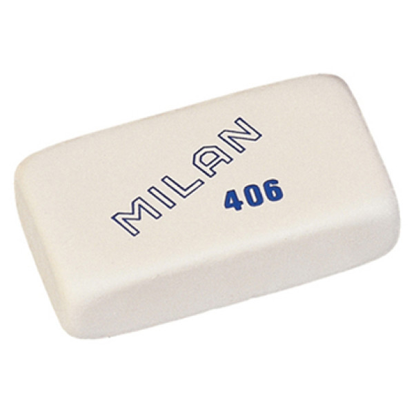 Goma de borrar MILAN 406 blanca caucho sintético miga pan 69x39x18mm (73080)