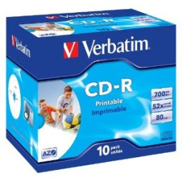 (10) Pack CD-R VERBATIM Super AZO Jewel 52x Imprimible Wide Print Surface 700MB, 80m. 