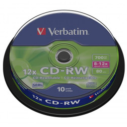 (T10) Spindle CD-RW VERBATIM DatalifePlus 12x Hi-Speed 700MB, 80m.