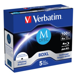 (5) M-DISC BDXL VERBATIM 100GB 4x Inkjet Printable Lifetime Archival jewel case