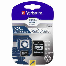 VERBATIM Pro MicroSDHC 32GB Clase 10 U3 UHS-I +adapt. a SD, Lect.90MB/s Escr.45MB/s