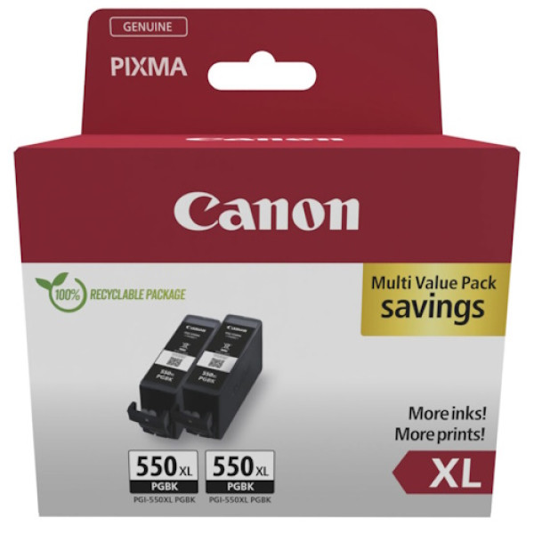 (2) C.t. CANON PGBK-550XL TWIN ECOPACK SEC 2-pack alta capacidad cartón con alarma