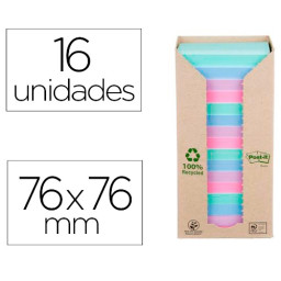(16) Bloc notas POST-IT 76x76mm 100% Reciclado 100h/bloc - Torre, colores surtidos
