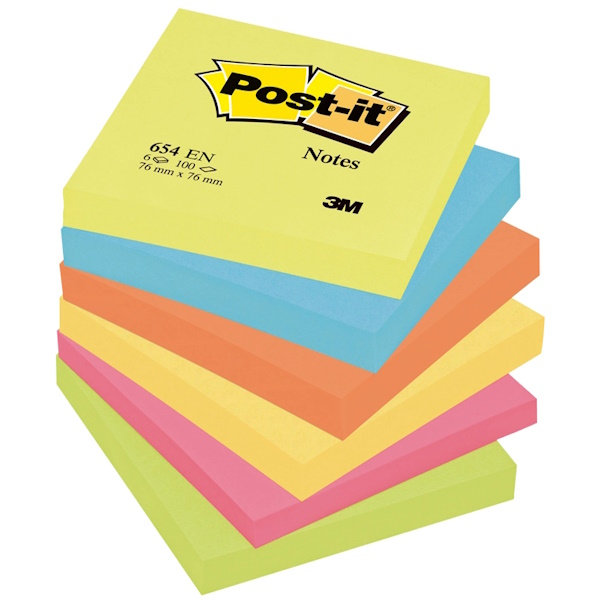(6) Blocs 100 notas adhesivas POST-IT 76x76mm colores neón surtidos (654-EN)