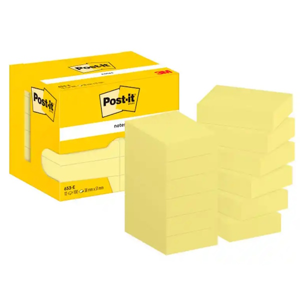 (12) Blocs de 100 notas adhesivas POST-IT 38x51mm amarillas (653-E) (FT510058488) (12) Blocs de 100 notas adhesivas POST-IT 38x51mm amarillas (653-E) (FT510058488)