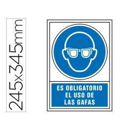 Pictograma SYSSA señal de obligación ES OBLIGATORIO EL USO DE GAFAS 245x345mm PVC