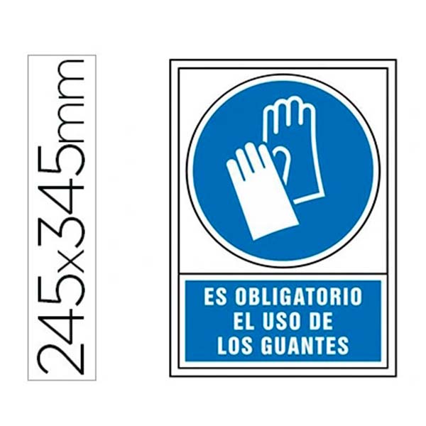 Pictograma SYSSA señal de obligación ES OBLIGATORIO EL USO DE GUANTES 245x345mm PVC