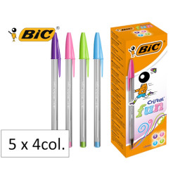 (20) Bolígrafo BIC Cristal Fun Large Fashion 0.6mm 5 rosa, 5 morado, 5 turquesa, 5 verde lima