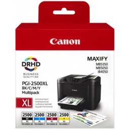 (4) C.t. CANON PGI-2500 Multi Maxify iB4050 MB5350 BK -29.1ml, C/M/Y - 9.6ml ECOPACK
