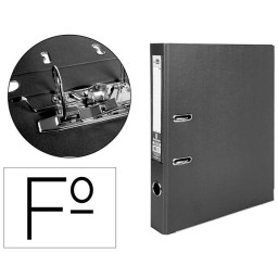 Archivador LIDERPAPEL de palanca FOLIO forrado PVC Lomo 52mm, 2 anillas, color negro, Fº 315x215