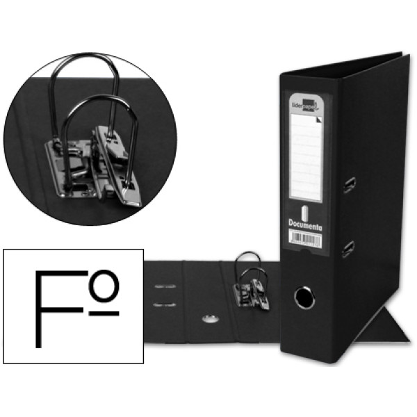 Archivador de palanca LIDERPAPEL cartón forrado folio PVC 75mm Negro