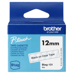 C. 12mm BROTHER Btag negro sobre transpar cinta no laminada doméstica 4m