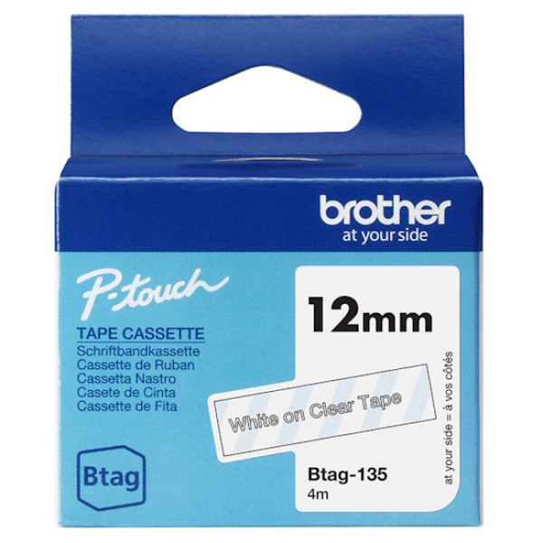 C. 12mm BROTHER Btag blanco sobre transpar cinta no laminada doméstica 4m