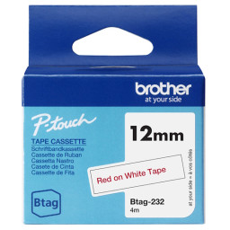 C. 12mm BROTHER Btag rojo sobre blanco cinta no laminada doméstica 4m