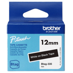 C. 12mm BROTHER Btag blanco sobre negro cinta no laminada doméstica 4m