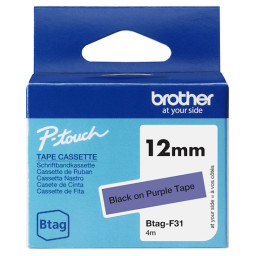 C. 12mm BROTHER Btag negro sobre morado cinta no laminada doméstica 4m