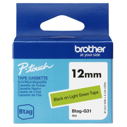 C. 12mm BROTHER Btag negro sobre verde cinta no laminada doméstica 4m