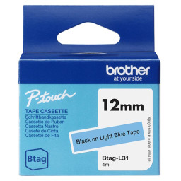 C. 12mm BROTHER Btag negro sobre azul claro cinta no laminada doméstica 4m