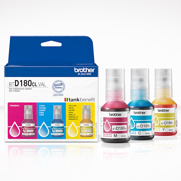 (3) Botellas tinta BROTHER D180CL cyan/mag/amar DCT-T580 DCT-T780 - KIT-3 COLORES