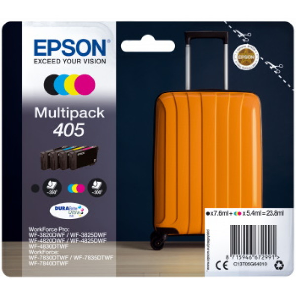 Pack 4 C.t.EPSON #405 WF3820 WF3825 WF4820 WF4825 WF4830 WF7830 WF7835  Multipack 4-color (maleta)