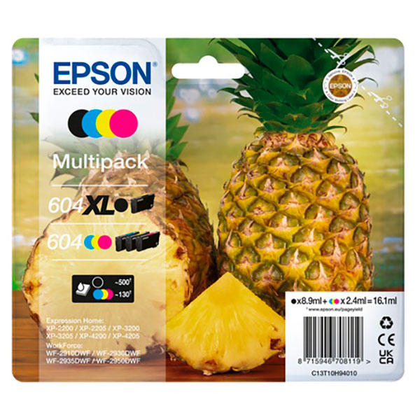 (4) Multipack C.t. EPSON negro 604XL+color 604  XP2200 WF2910DWF  8,9ml+(3x2,4ml) (Piña)