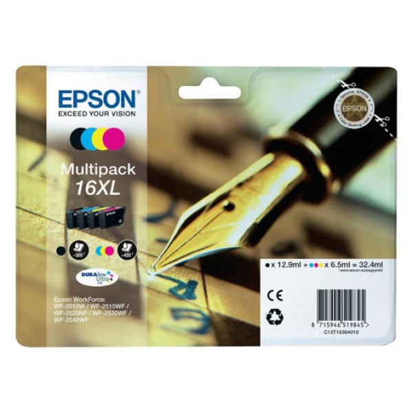 (4) C.t.EPSON #16XL WF2540 WF2530 WF2520 4 col. WF2510 WF2010 WF2630 (pluma escritura) PACK-4