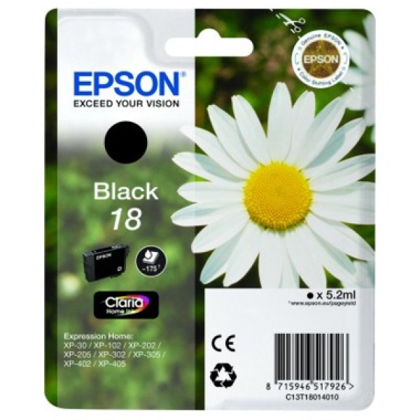 C.t.EPSON #18 XP102 XP205 XP302 XP305 XP405 negro 175p. baja capacidad (margarita)