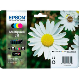 (4) C.t.EPSON #18 XP102 XP205 XP302 XP305 XP405 180p. baja capacidad (margarita) PACK 4-COLORES