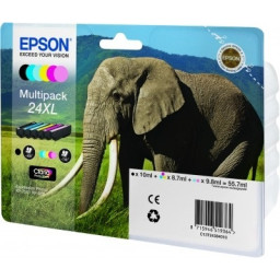 (6) C.t.EPSON #24XL XP600 XP605 XP705 XP805 740p. alta cap. (elefante) PACK 6-COLORES