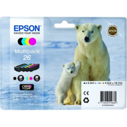(4) C.t.EPSON #26 XP600 XP605 XP610 XP705 XP805  baja capacidad (oso polar) PACK 4-COLORES