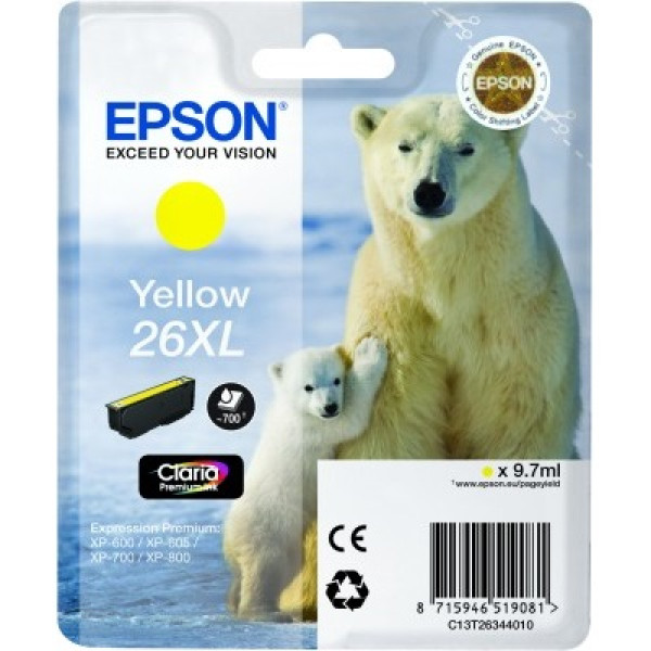 C.t.EPSON #26XL XP600 XP605 XP610 XP705 XP805 amarillo 700p. alta capacidad (oso polar)