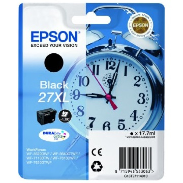 C.t.EPSON #27XL negro WF3620 WF3640 WF7110 WF7610 WF7620 (despertador) alta capacidad