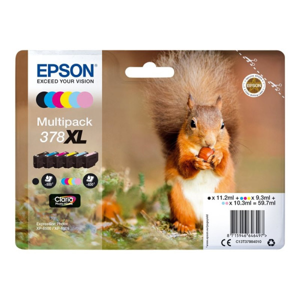 (6) C.t.EPSON #378XL XP8500 Claria Photo HD  cyan, magent, amar, cyan cl, mag cl, neg (ardilla)